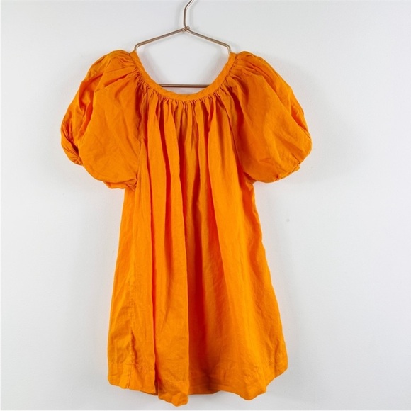 Makie 100% cotton bright orange little girls puff sleeve dress NEW - Picture 3 of 11